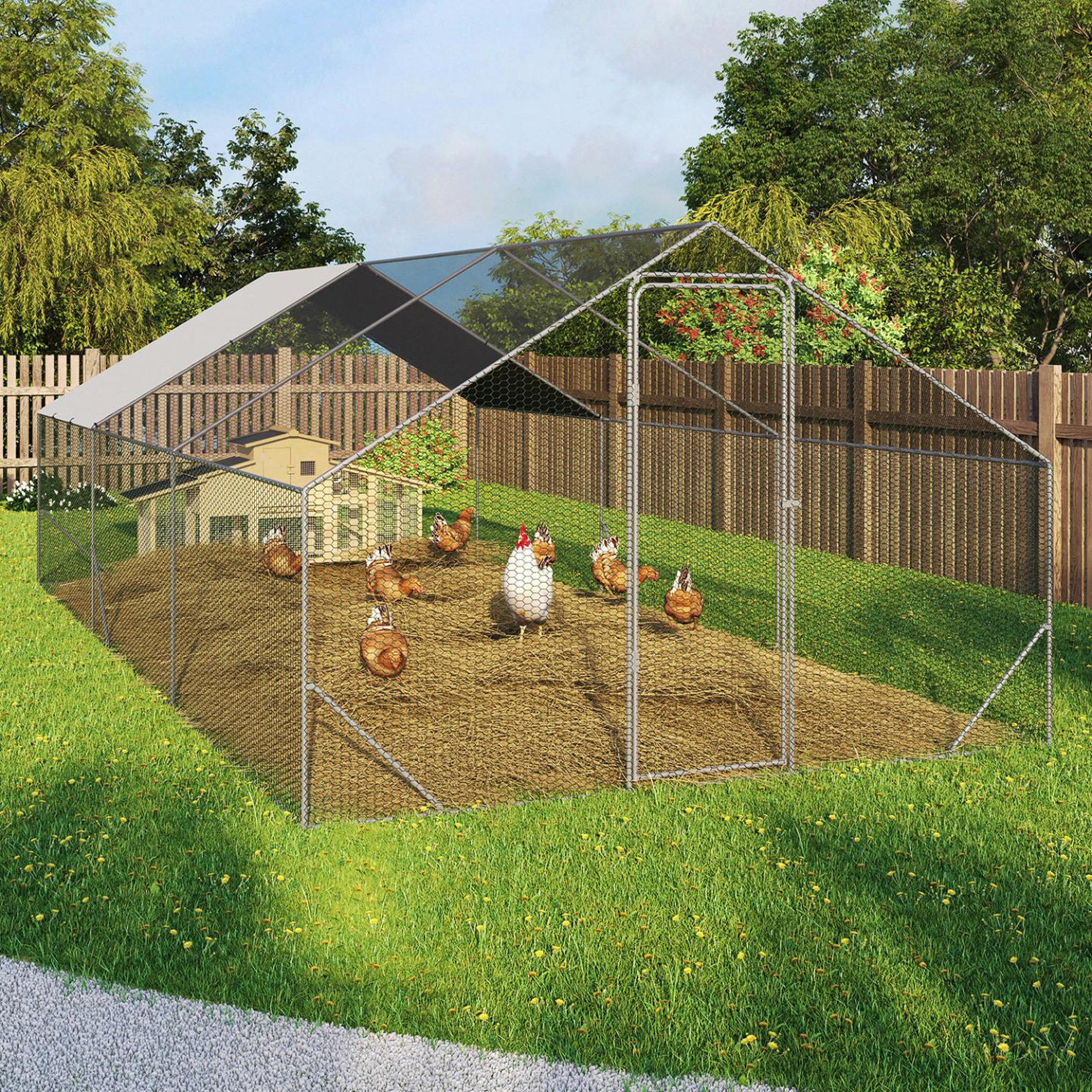 Voir la diapositive 2 : ID MARKET Enclos poulailler 18 m² parc grillagé 6x3 m acier galvanisé