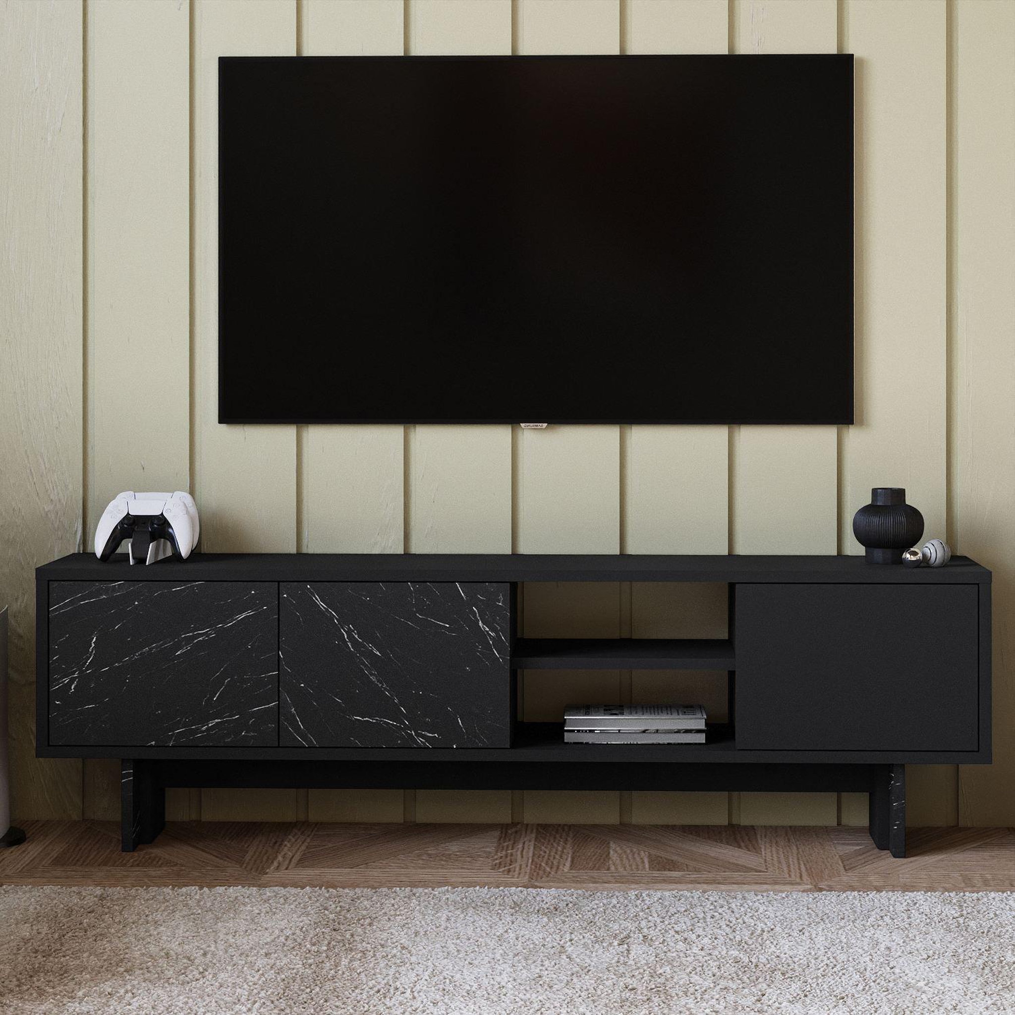 Voir la diapositive 2 : Habitat et Jardin Meuble tv en bois  ravello  - 150 x 30 x 45 cm - noir