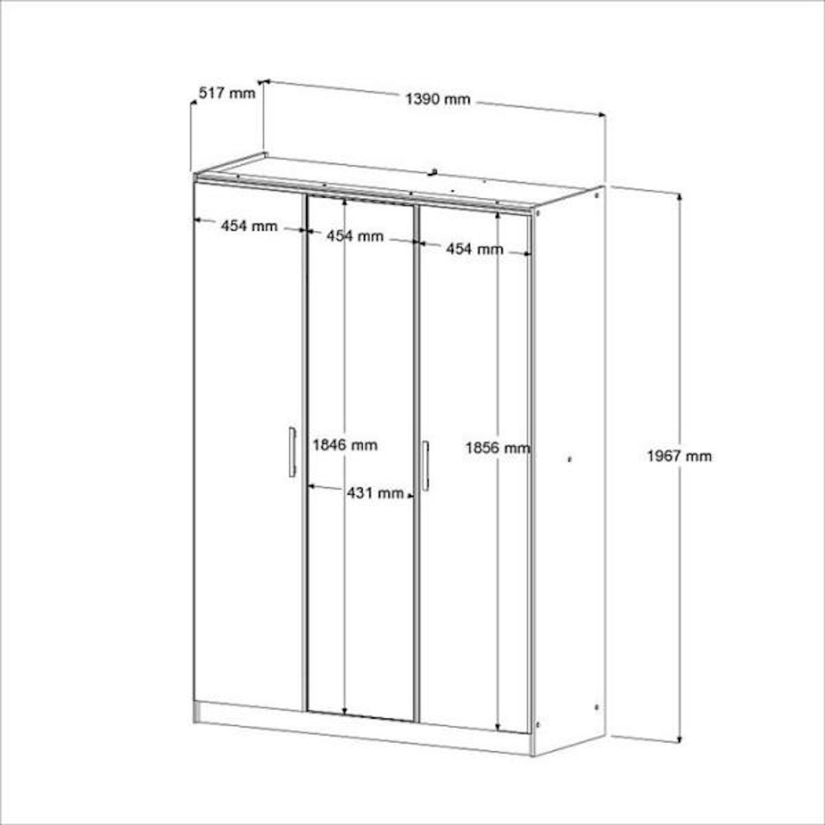 PARISOT Armoire de chambre - AZUKA - Orme torréfié - 3 portes - Style contemporain - 139 x 52 x 197 cm