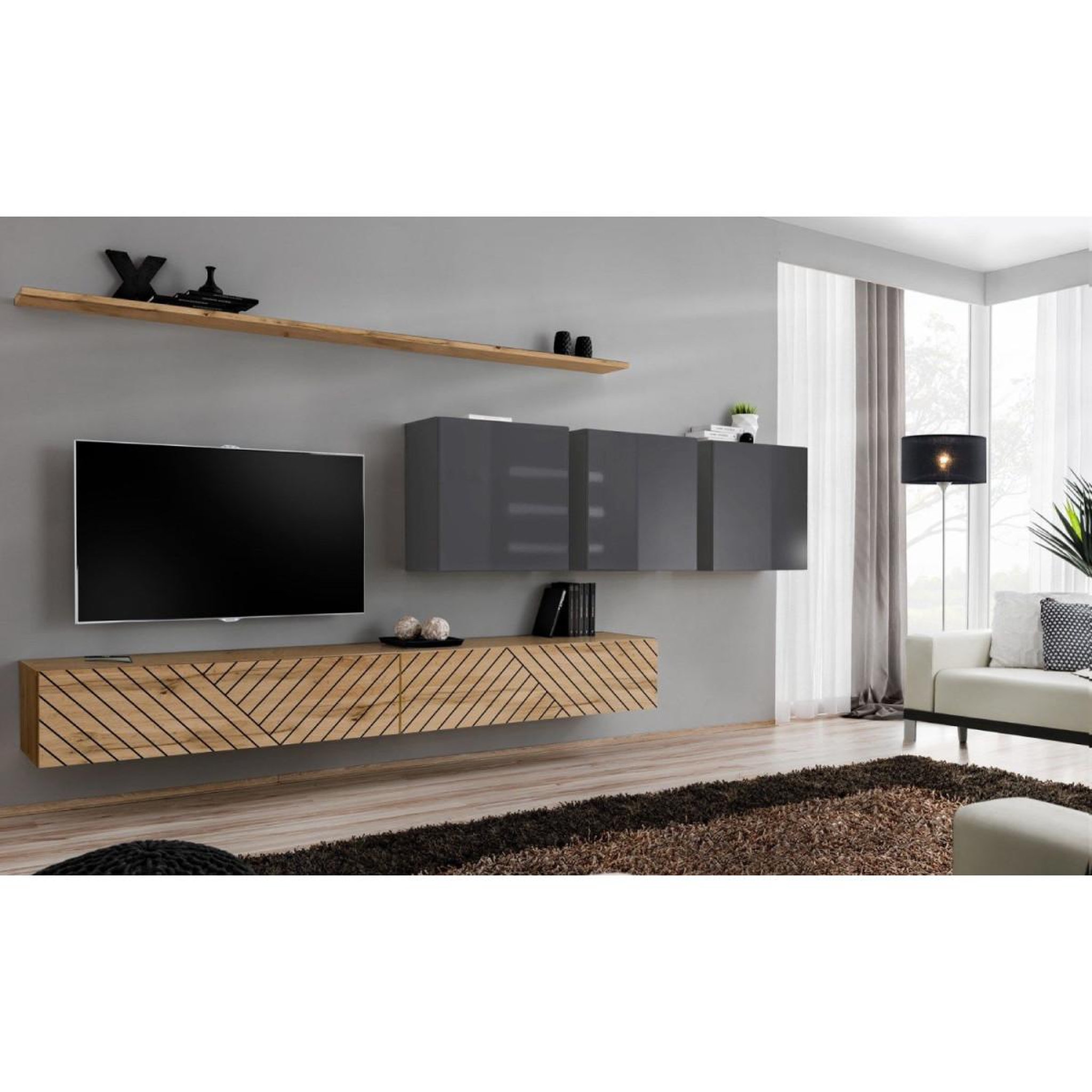 Voir la diapositive 2 : Paris Prix Ensemble meuble tv  switch lamel vii  340cm naturel & gris