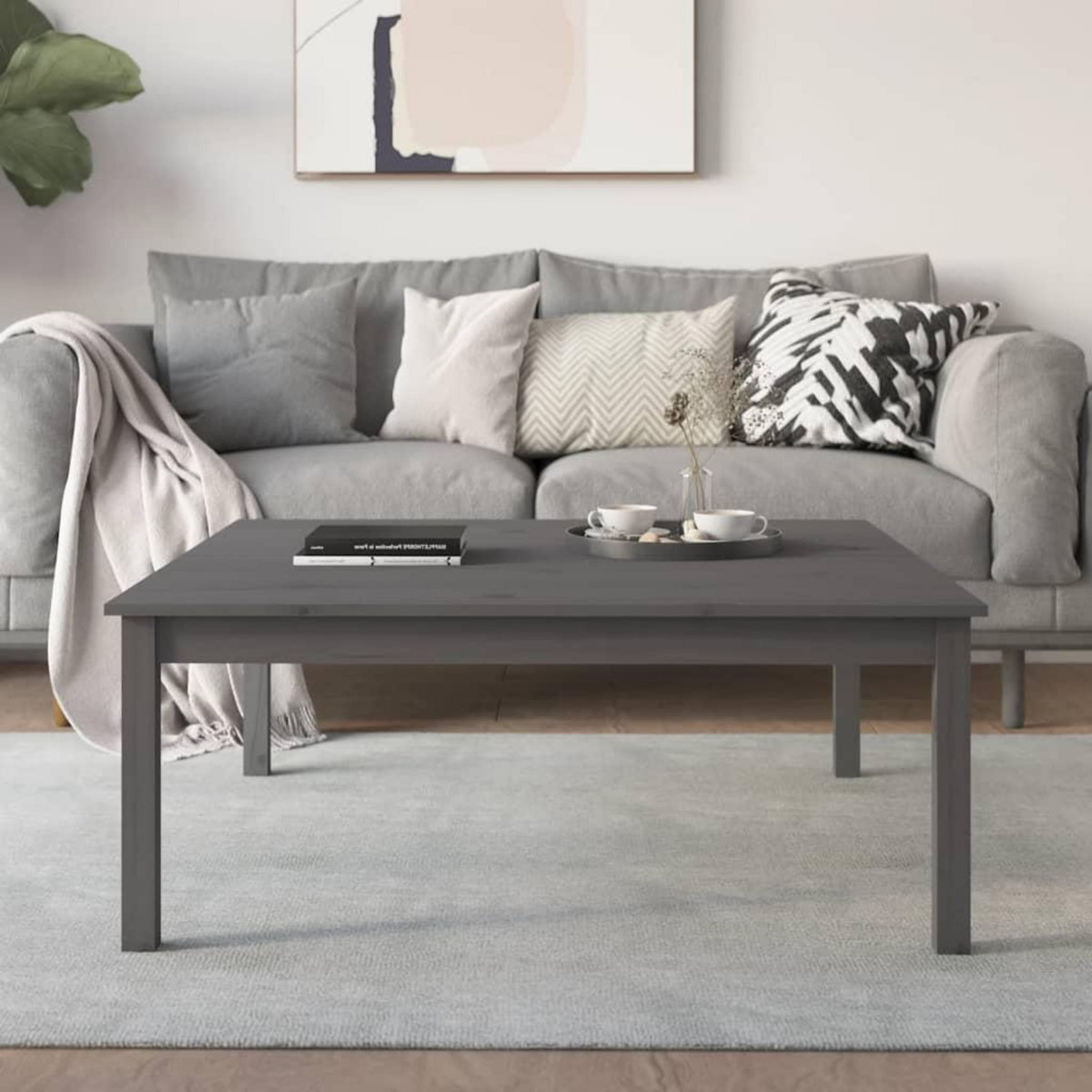 VIDAXL Table basse Gris 100x100x40 cm Bois massif de pin