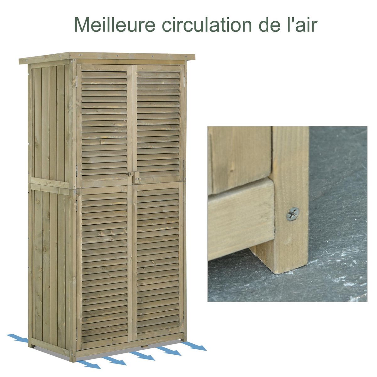 OUTSUNNY Armoire de jardin abri jardin remise pour outils sur pied dim. 79L x 42l x 160H cm 2 étagères portes persiennes toit bitumé étanche bois pin autoclave gris