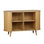 Voir la diapositive 4 : SWEEEK Buffet scandinave 2 portes coulissantes. 4 compartiments. effet bois rainuré. couleur naturelle. buffet bas. L 120 x P 40 x H 75cm