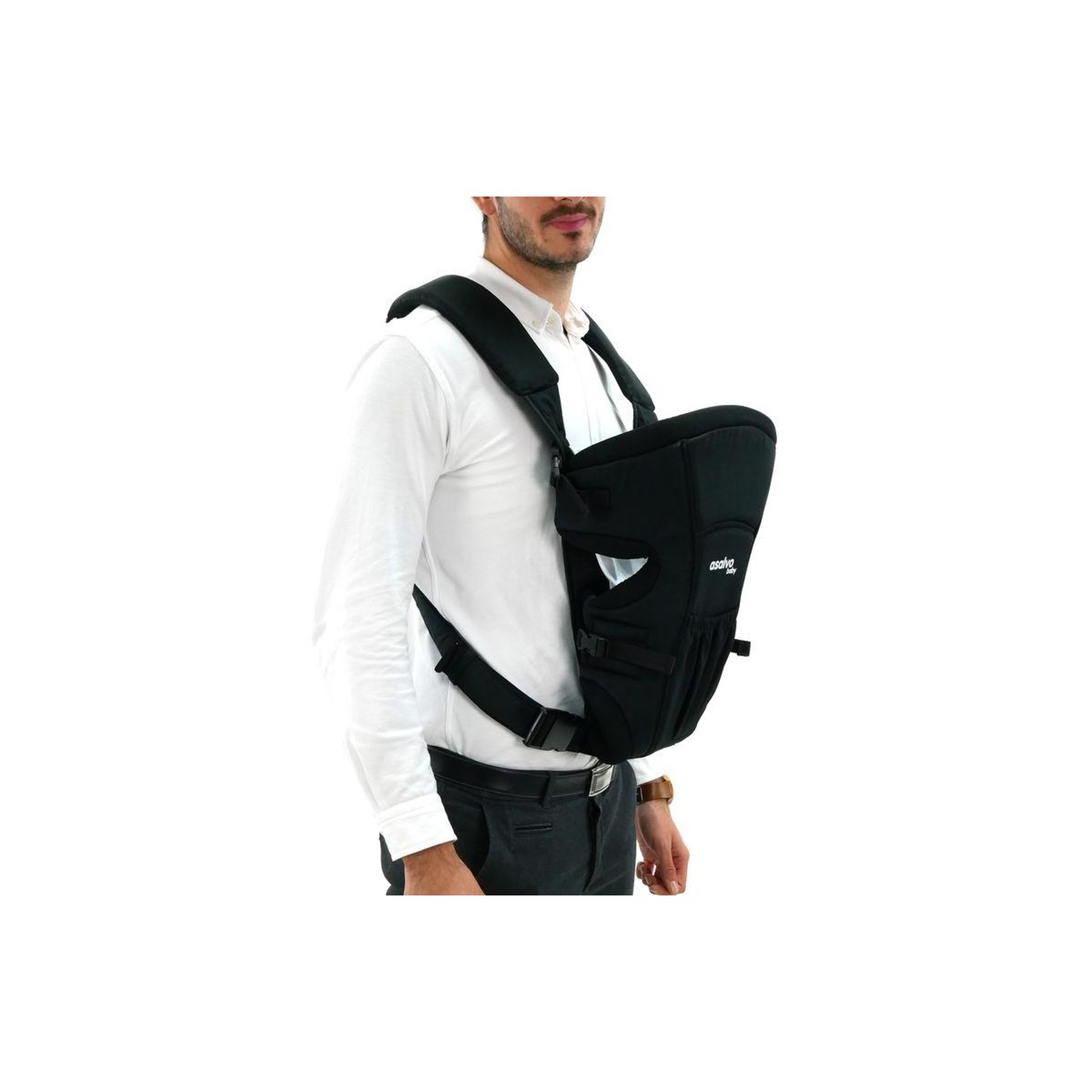 Voir la diapositive 2 : Asalvo Porte-bébé ergonomique noir - Édition 2020 pour un confort optimal