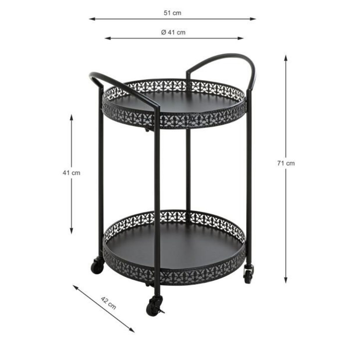 Paris Prix Desserte de Cuisine Design  Loniba  71cm Noir