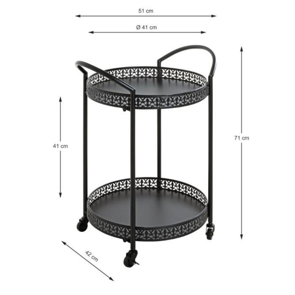 Paris Prix Desserte de Cuisine Design  Loniba  71cm Noir