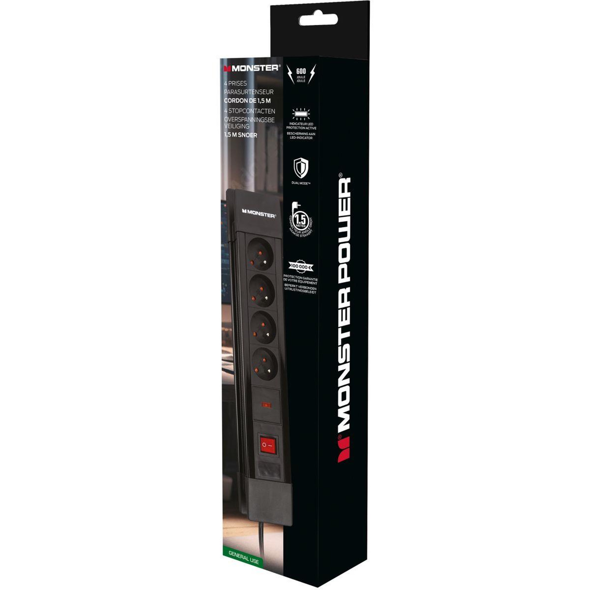 Voir la diapositive 2 : Monster Cable Rallonge parafoudre Parasurtenseur 4 prises