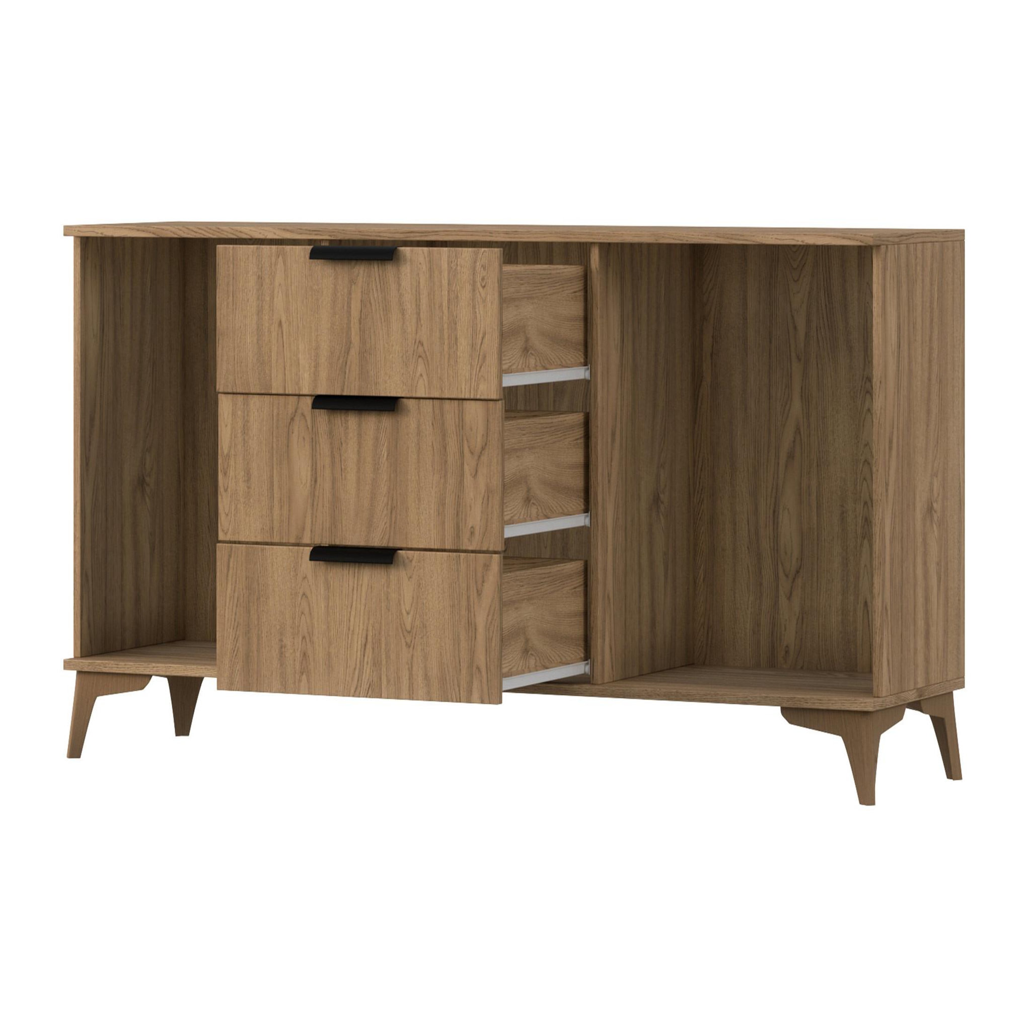 Voir la diapositive 2 : BEST MOBILIER Portmore - buffet bas - effet bois - 3 tiroirs et 2 portes - 150 cm