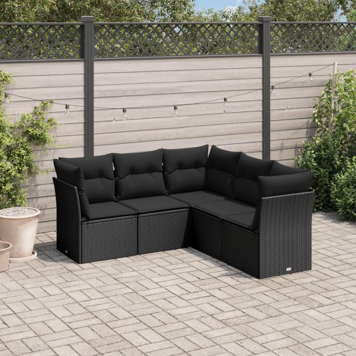 VIDAXL Salon de jardin 5 pcs avec coussins noir resine tressee