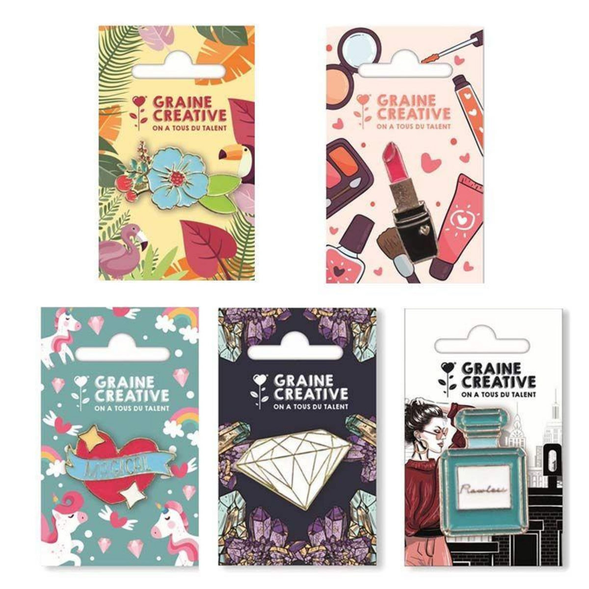 Graine créative 5 pin's - St Valentin