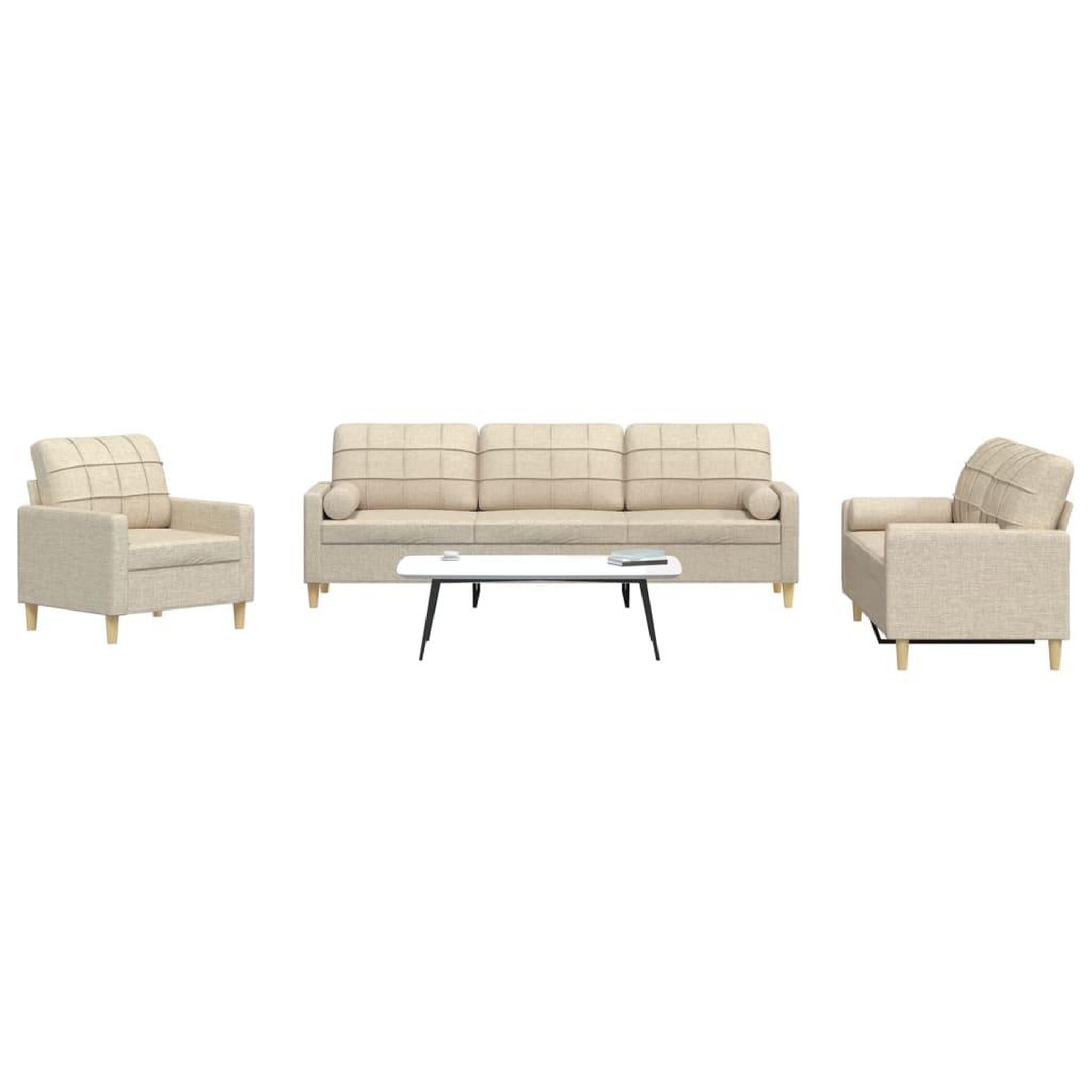 VIDAXL Ensemble de canapes 3 pcs avec coussins decoratifs creme tissu