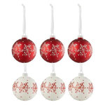 Paris Prix Lot de 6 Boules de Noël  Flocons de Neige  8cm Blanc & Rouge