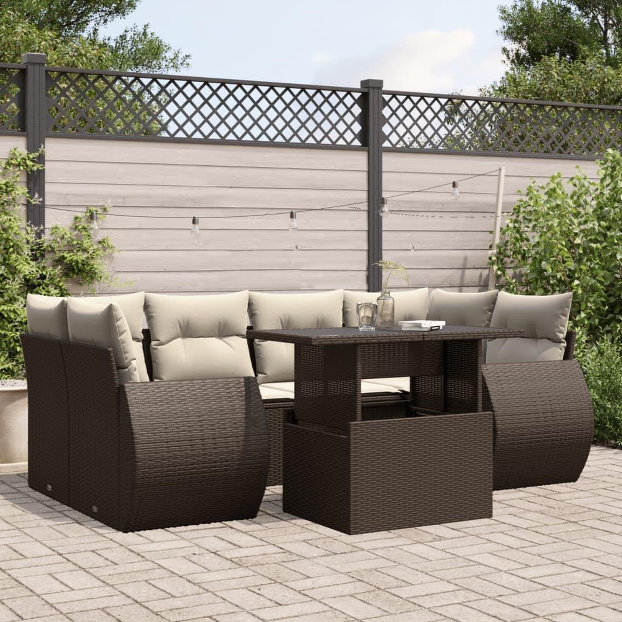 VIDAXL Salon de jardin avec coussins 7 pcs marron resine tressee