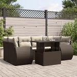 VIDAXL Salon de jardin avec coussins 7 pcs marron resine tressee