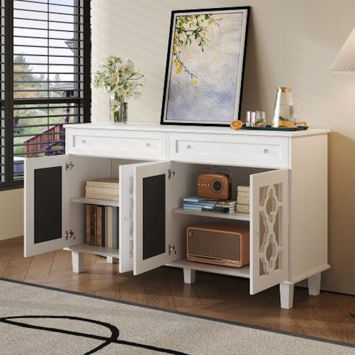 MERAX Buffet 4 porte(s) 2 tiroir(s) - 140 cm blanc mdf