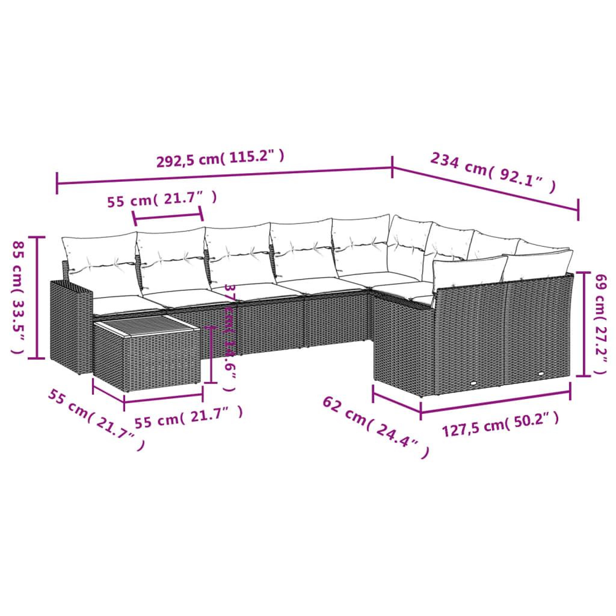 Voir la diapositive 3 : VIDAXL Salon de jardin avec coussins 10 pcs gris resine tressee