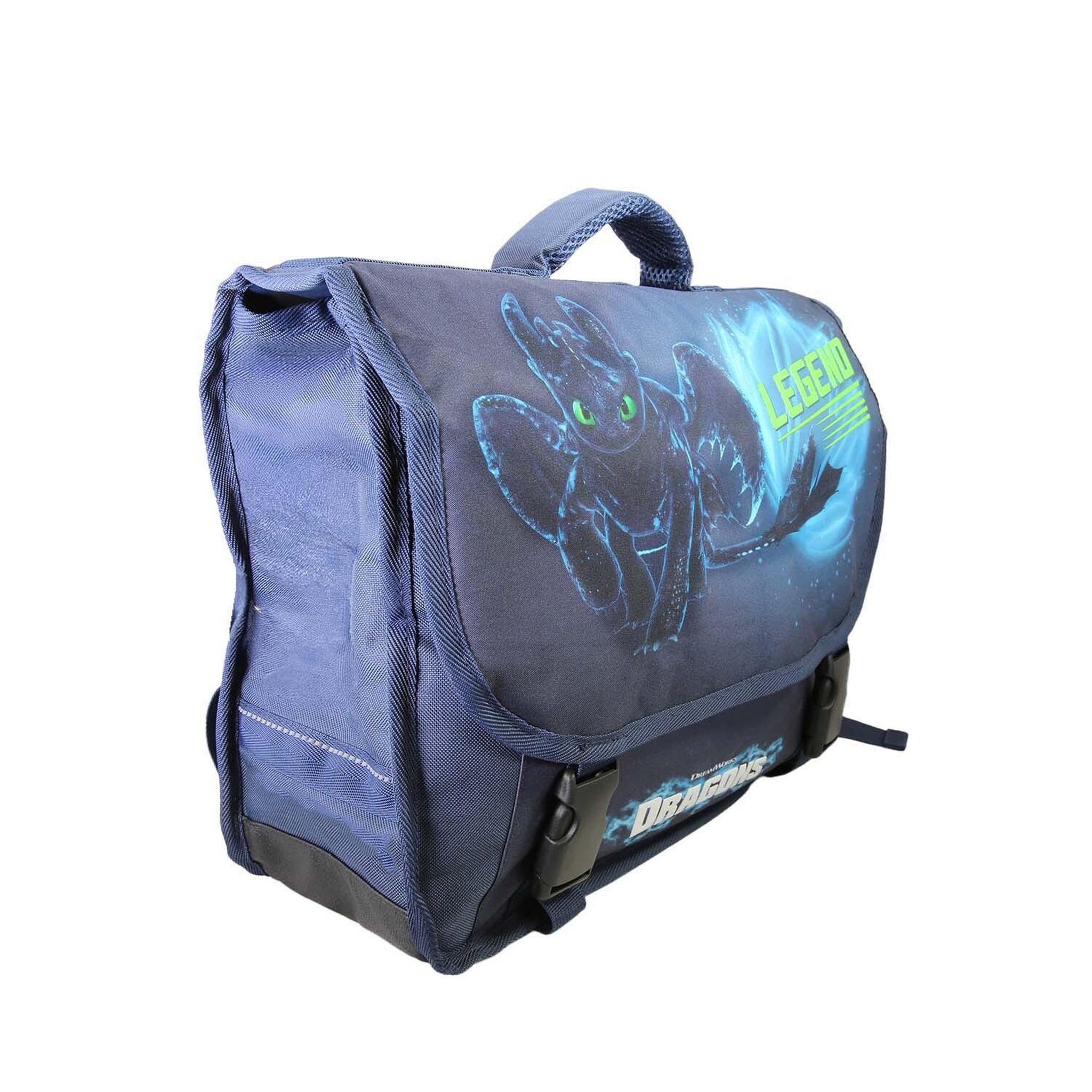 Voir la diapositive 2 : Bagtrotter Dragons - Cartable Scolaire 38 cm - Garçon - Bleu - 2 Compartiments