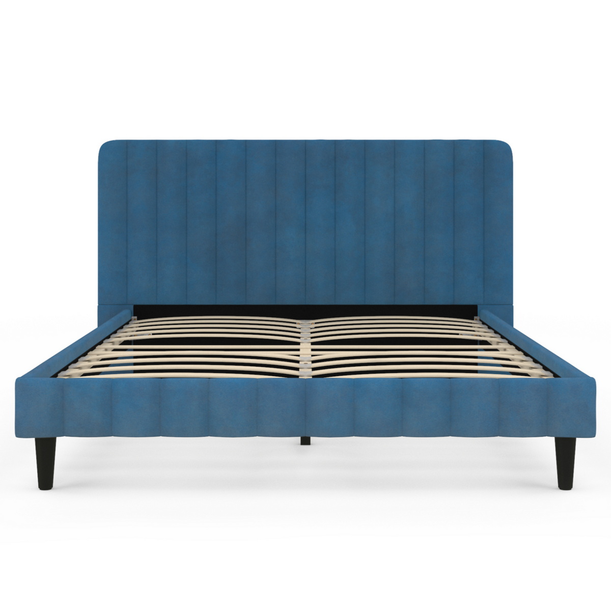 ID MARKET Lit double ANNIE avec tête de lit et sommier 140 x 190 cm velours bleu
