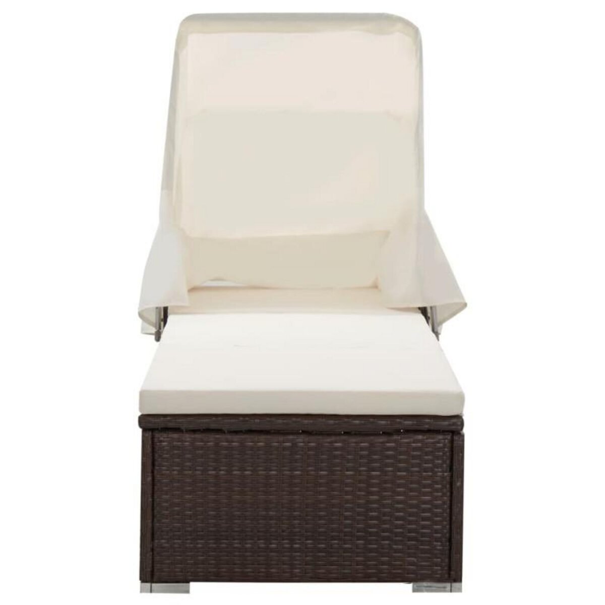VIDAXL Chaise longue avec auvent et coussin résine tressée marron