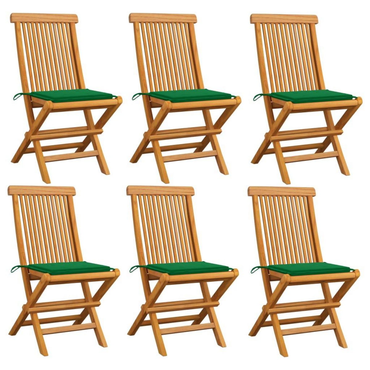 VIDAXL Chaises de jardin et coussins vert lot de 6 Bois de teck massif