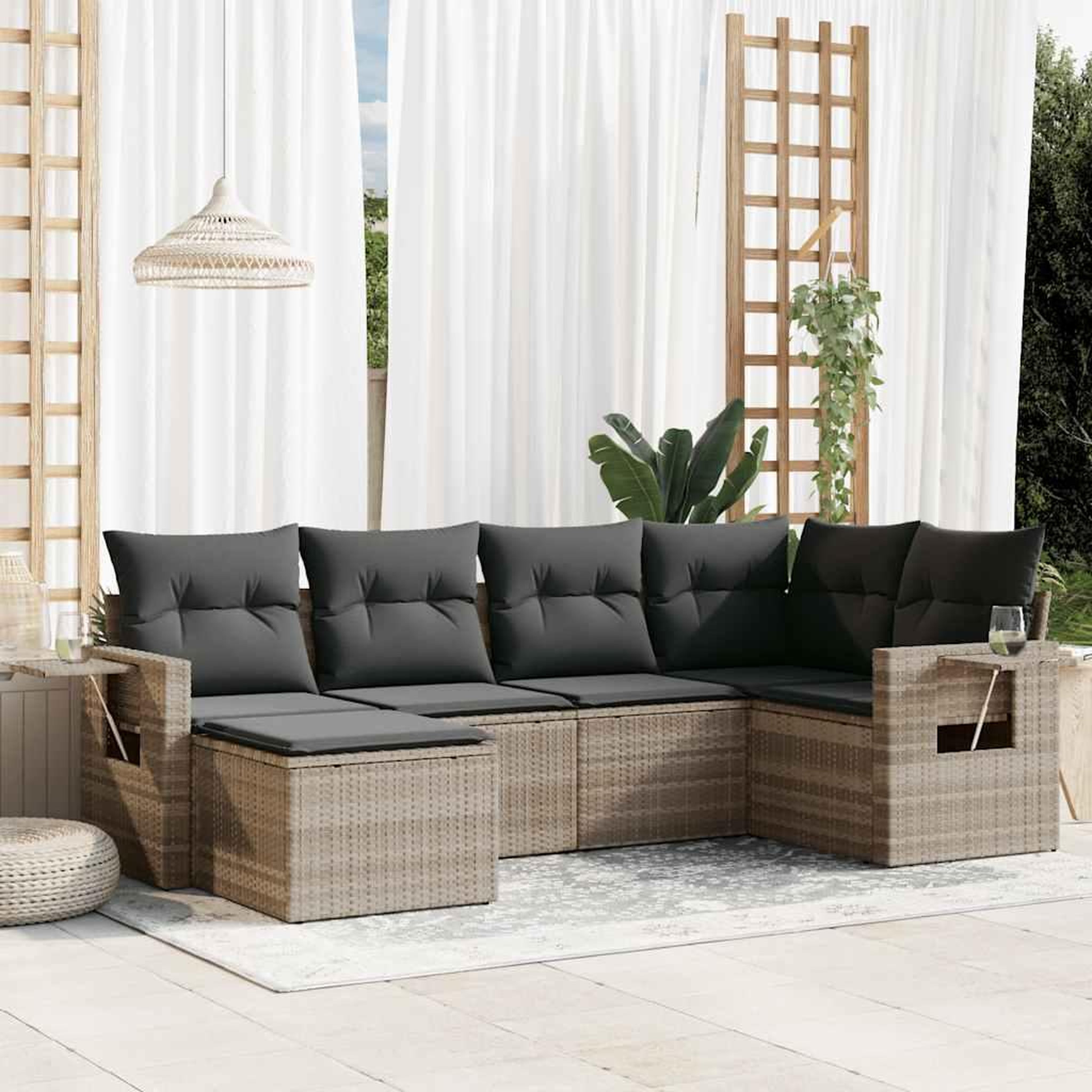 VIDAXL Salon de jardin 6 pcs avec coussins gris clair resine tressee