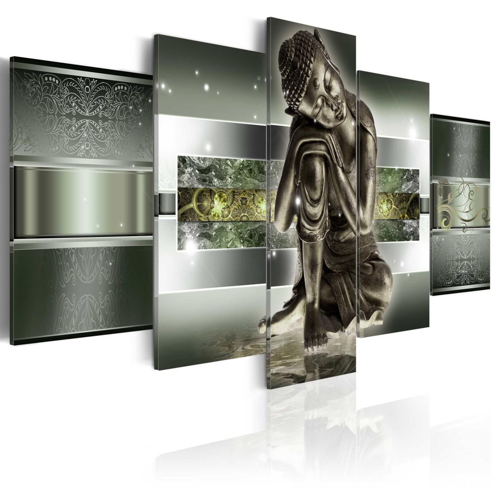 Paris Prix Tableau imprimé  sleeping buddha in greens. Coloris disponibles : Multicolore