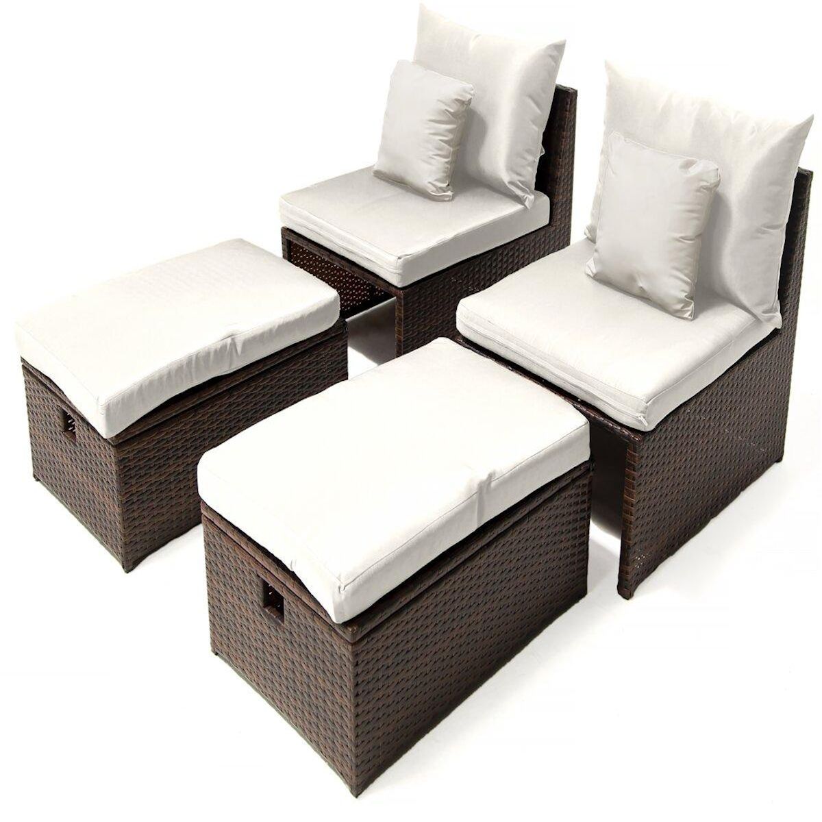 Habitat et Jardin Lot de 2 fauteuils de jardin avec repose pieds et coffre  Farel - Beige/Marron