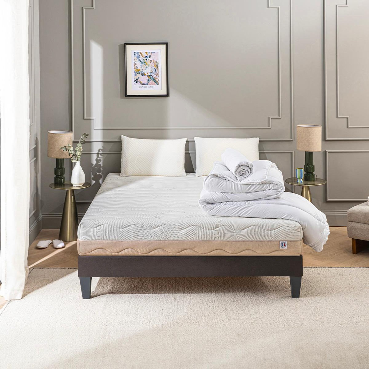 BELLECOUR BELLECOUR LITERIE | Pack Prêt à dormir LEMAN | Matelas Mousse hypersoft + Sommier + Accessoires