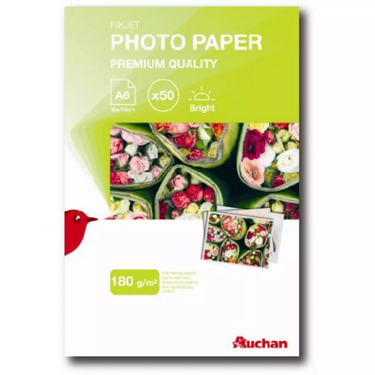 AUCHAN Papier Compatible Photo 10X15 BR.180G/50