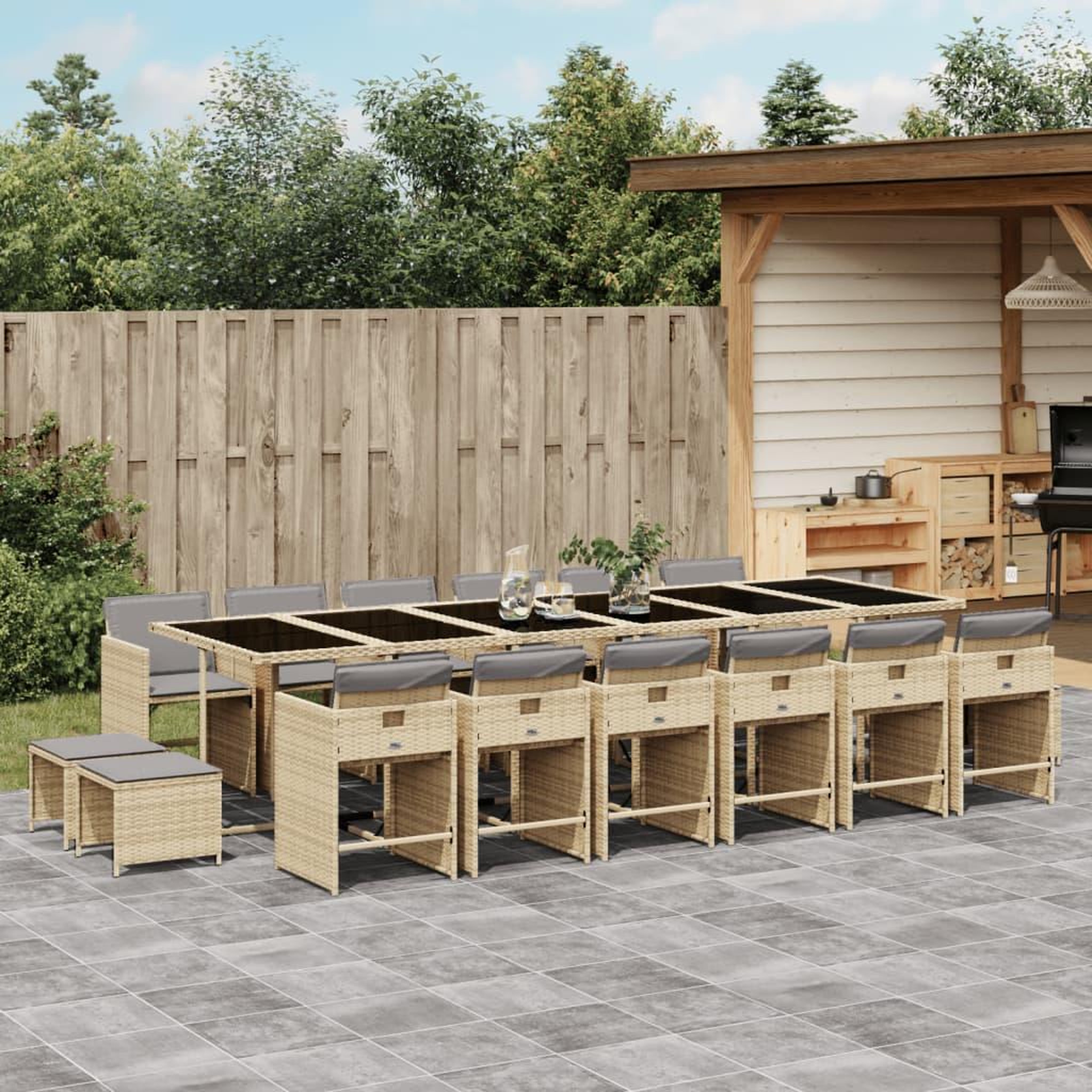 VIDAXL Ensemble a manger de jardin et coussins 17 pcs melange beige