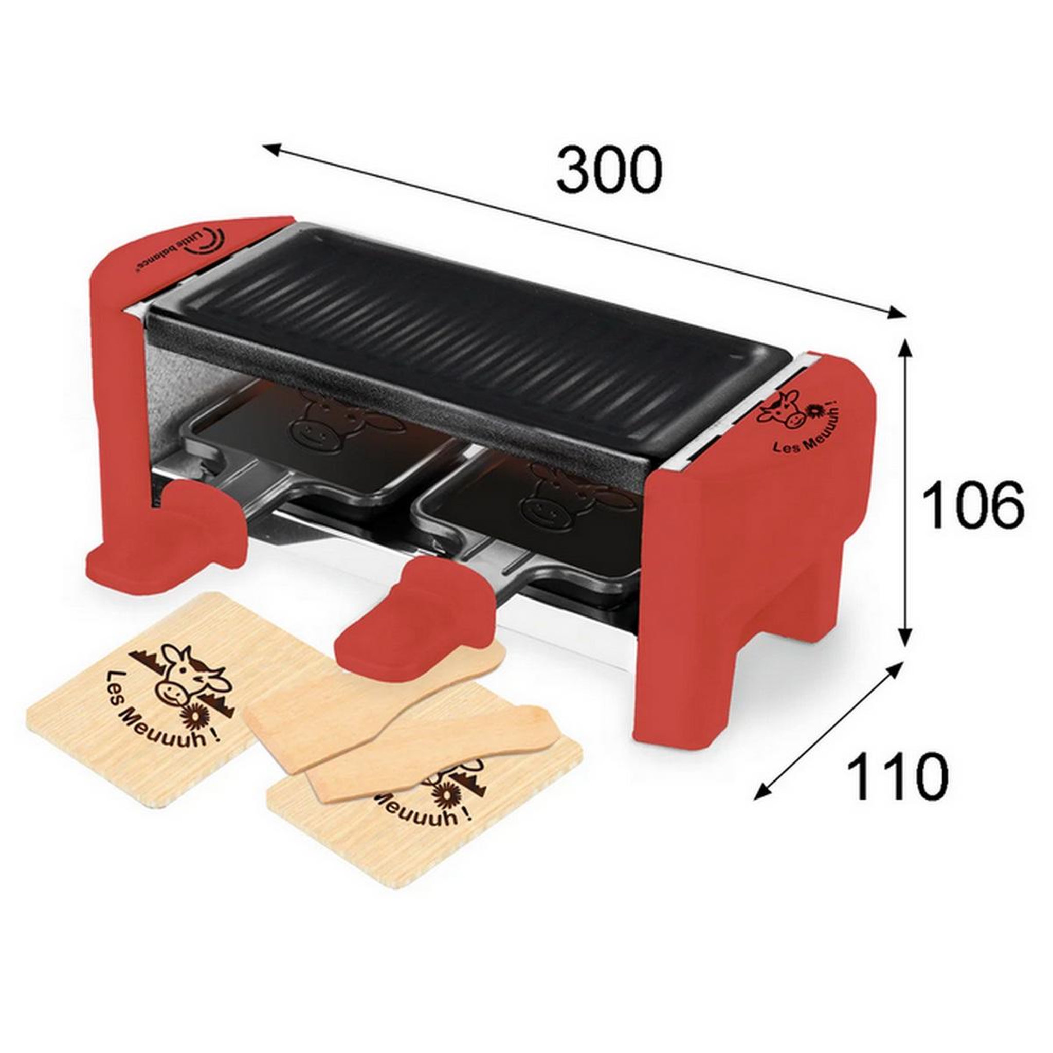 Voir la diapositive 2 : LITTLE BALANCE Appareil à raclette 2 personnes 320w rouge brique - 8631
