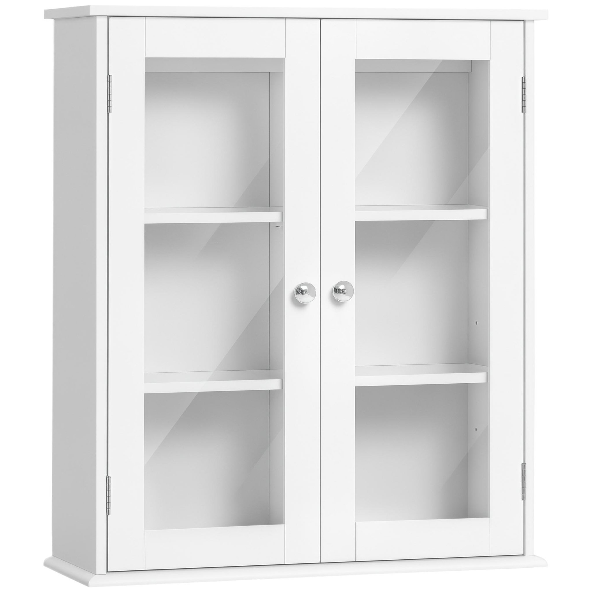KLEANKIN Armoire murale salle de bain 2 portes vitrées 2 étagères 55 x 20 x 65 cm blanc