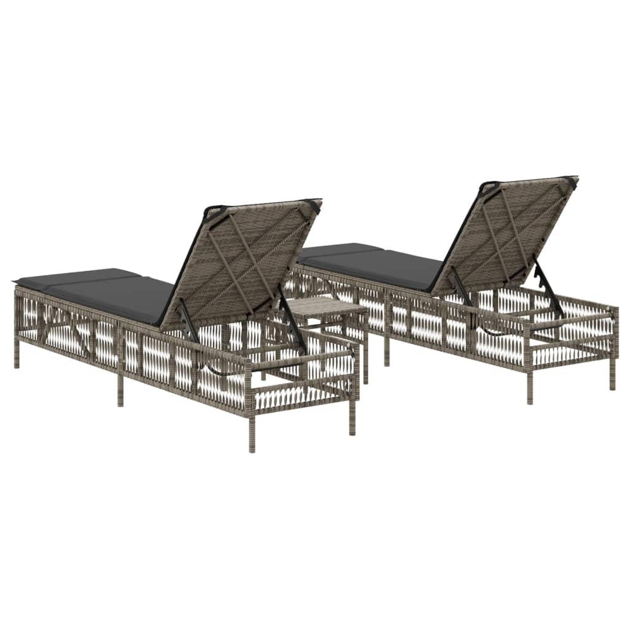 Voir la diapositive 5 : VIDAXL Chaises longues lot de 2 avec table gris resine tressee