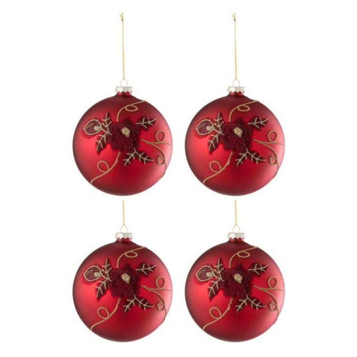 Paris Prix Lot de 4 Boules de Noël Fleurs  Rosaline  12cm Rouge