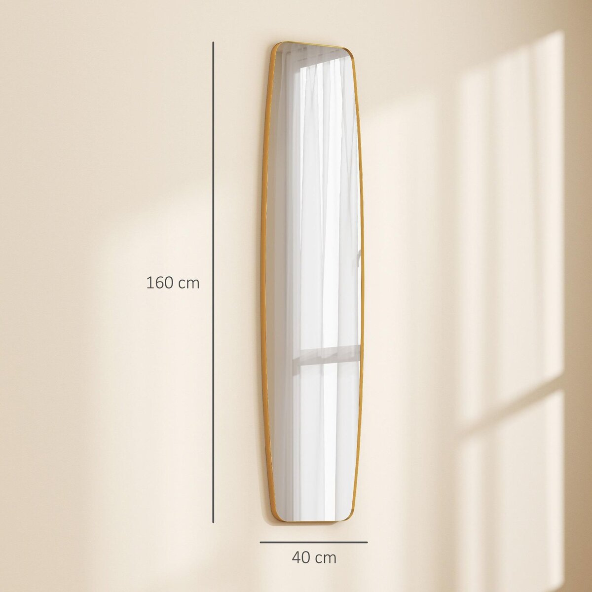 HOMCOM Grand miroir mural ovale design pleine longueur L.40 x H.160 cm cadre métal doré