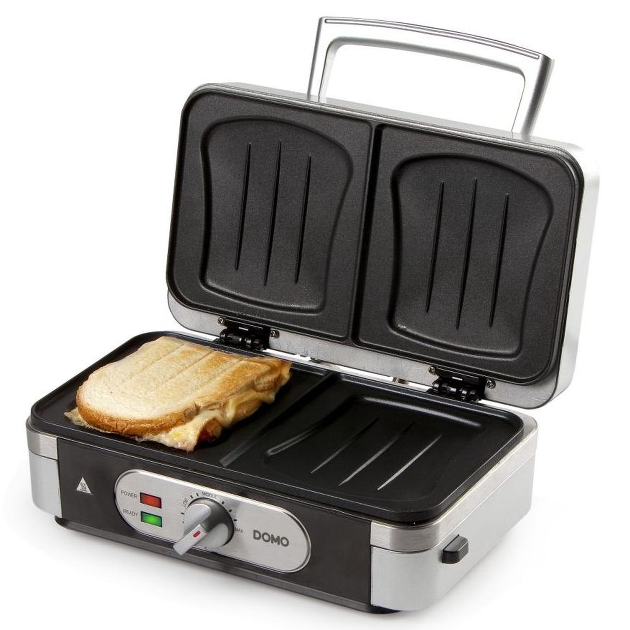 Voir la diapositive 6 : Domo Croque-gaufre-grill 3en1 1000w argent/noir - do9136c