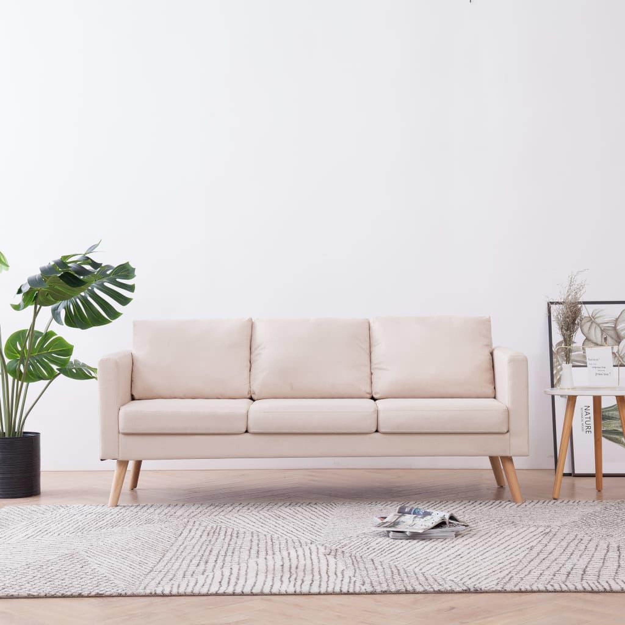 Voir la diapositive 1 : VIDAXL Canape a 3 places Tissu Creme