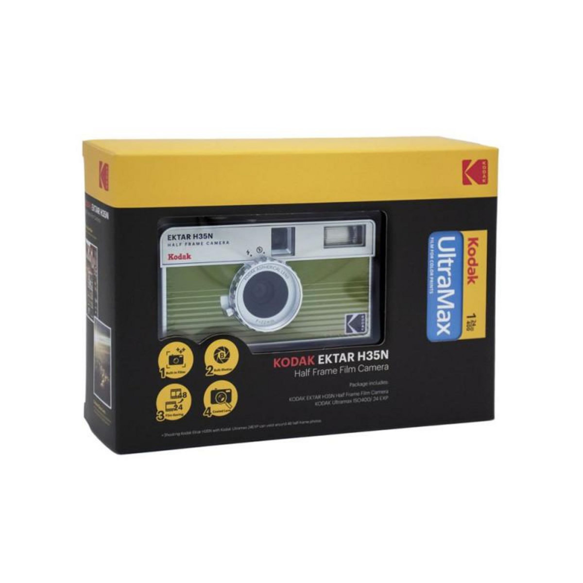 Kodak Appareil photo argentique réutilisable Kodak Ektar H35 N Vert et Argent + Film Kodak Ultramax 24 poses