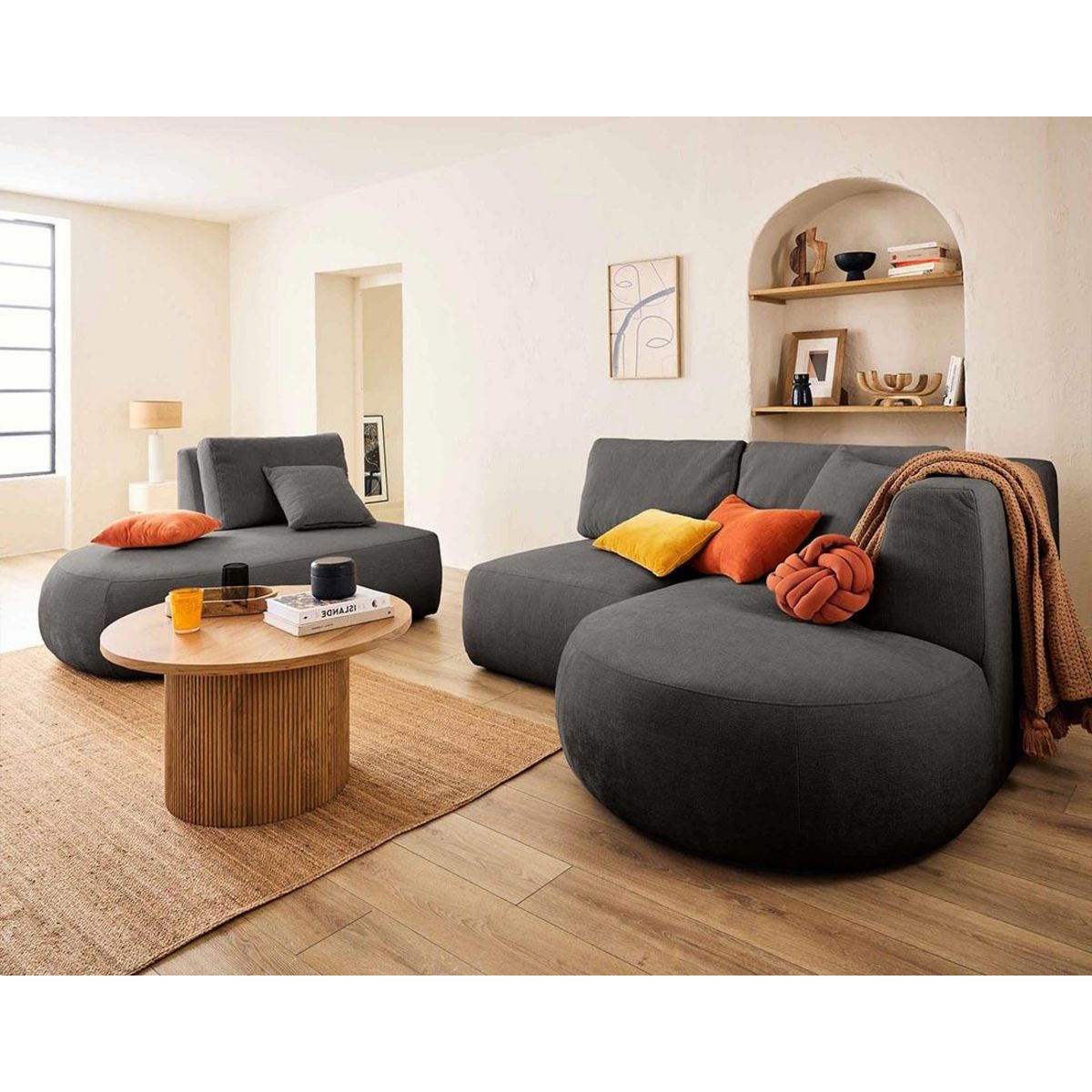 LISA DESIGN Santorini - canapé modulable d'angle droit - 5 places - en tissu texturé