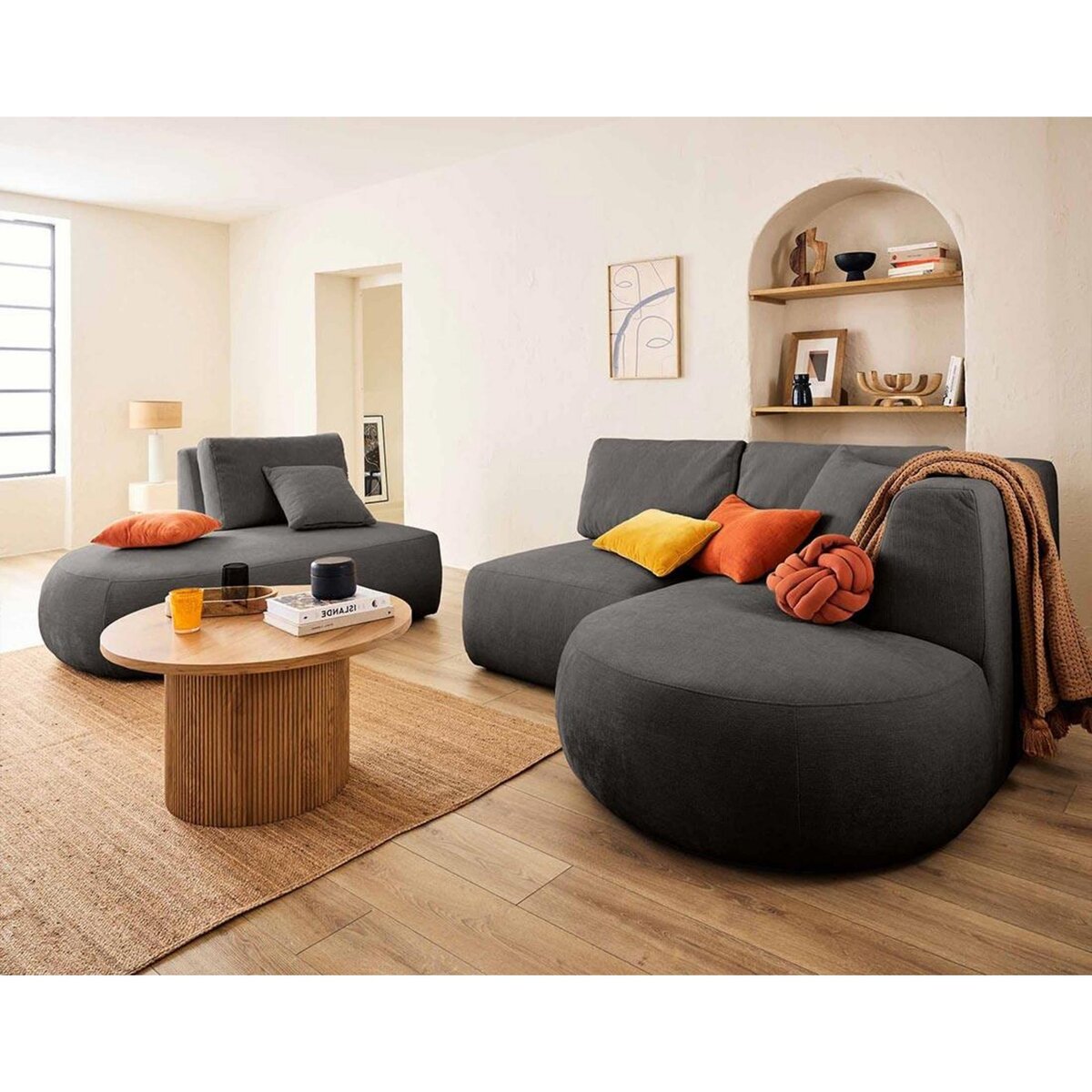 LISA DESIGN Santorini - canapé modulable d'angle droit - 5 places - en tissu texturé