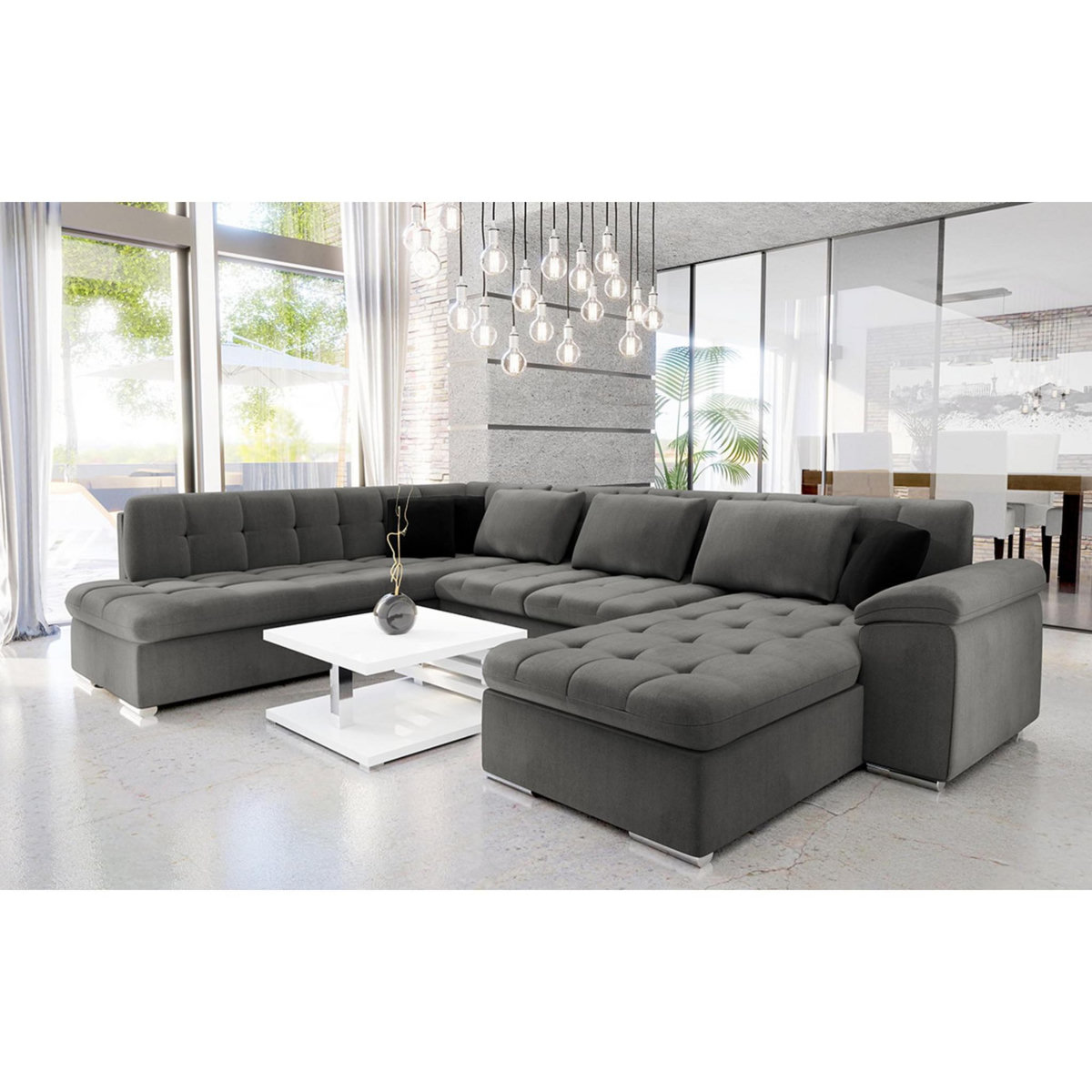 BEST MOBILIER Chuck - canapé panoramique xxl - convertible avec coffre - 7 places - gauche