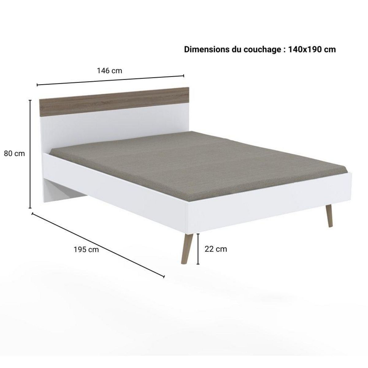 Lit 140x190cm esprit scandinave RAGNAR