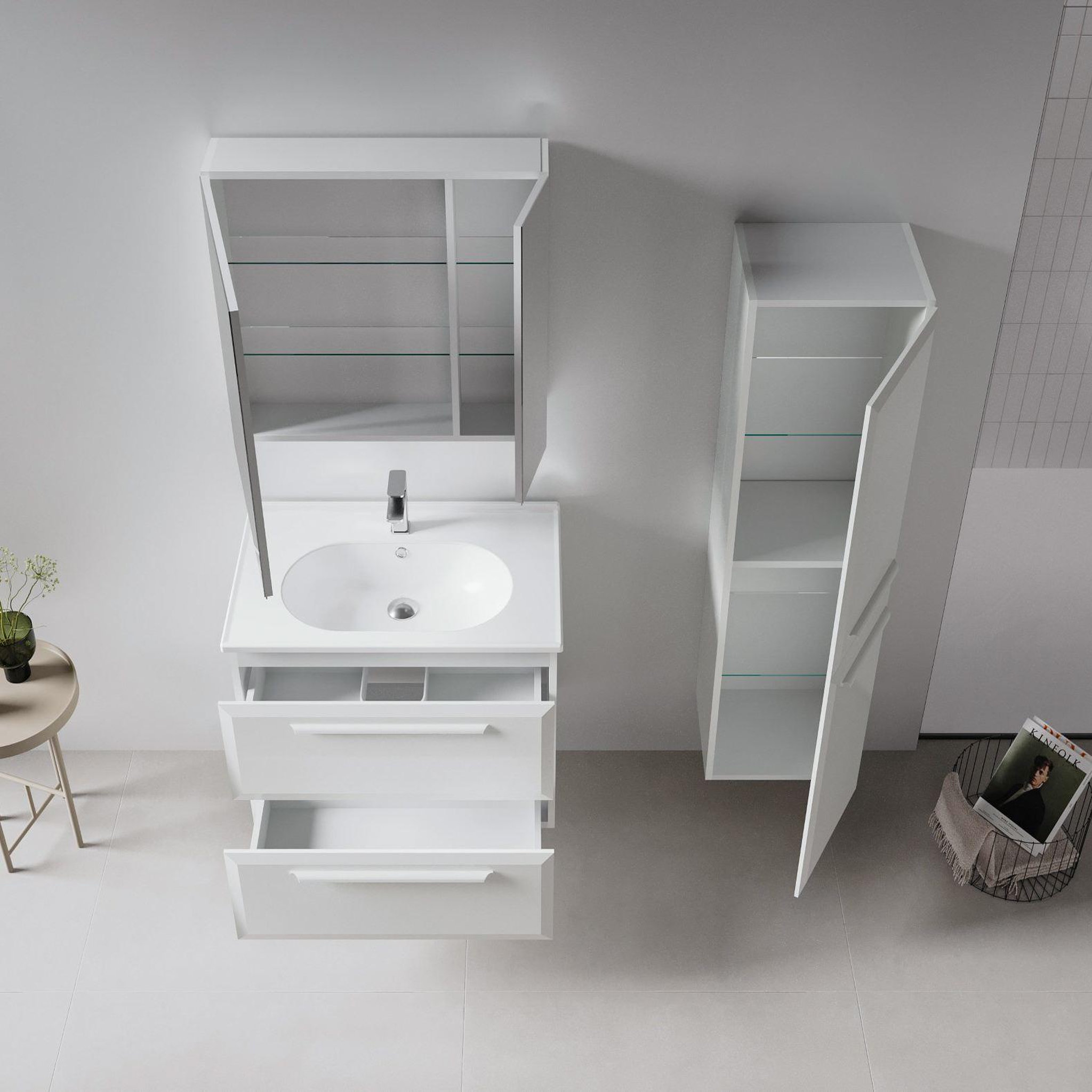 Voir la diapositive 3 : Habitat et Jardin Meuble avec simple vasque et miroir  Nuvola 80 v2  - 80 x 50 x 62 cm - Cashmere