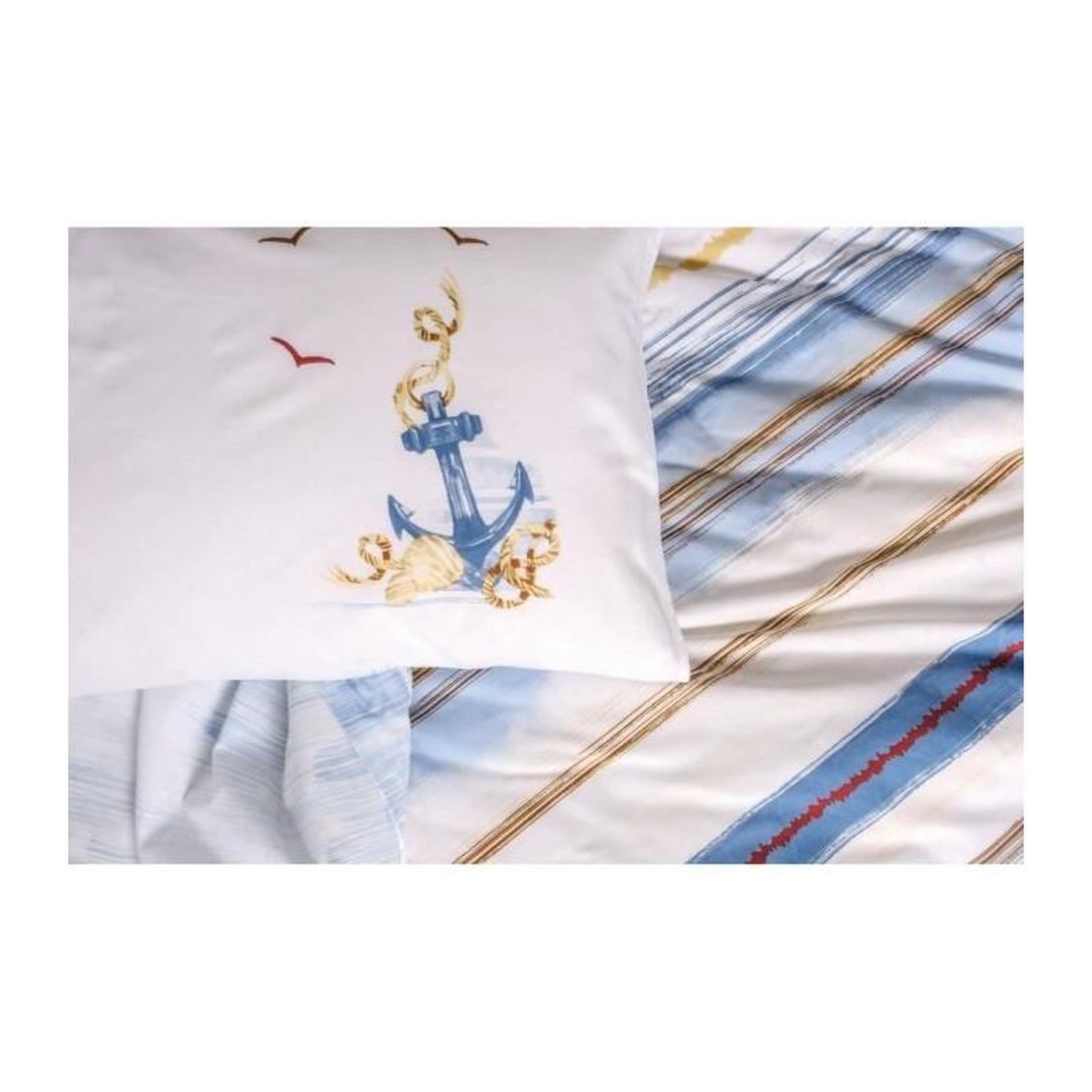 Voir la diapositive 2 : GENERIQUE Parure de lit - 129CTN64496 - 1 housse de couette 220 x 240 cm + 2 taies d'oreiller 60 x 60 cm - 100% coton ranforcé - Bleu