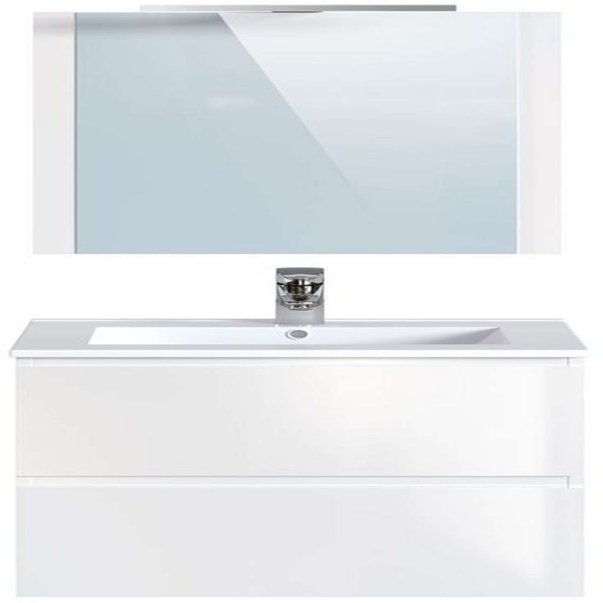 Voir la diapositive 2 : Meuble de salle de bain 1 vasque 2 tiroirs et miroir LED L60cm MILA