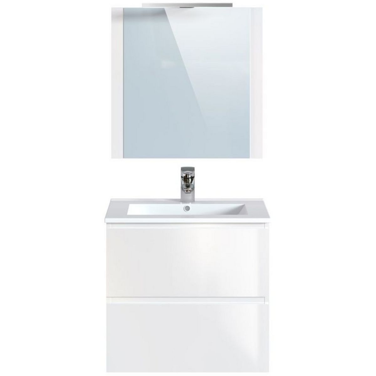 Meuble de salle de bain 1 vasque 2 tiroirs et miroir LED L60cm MILA