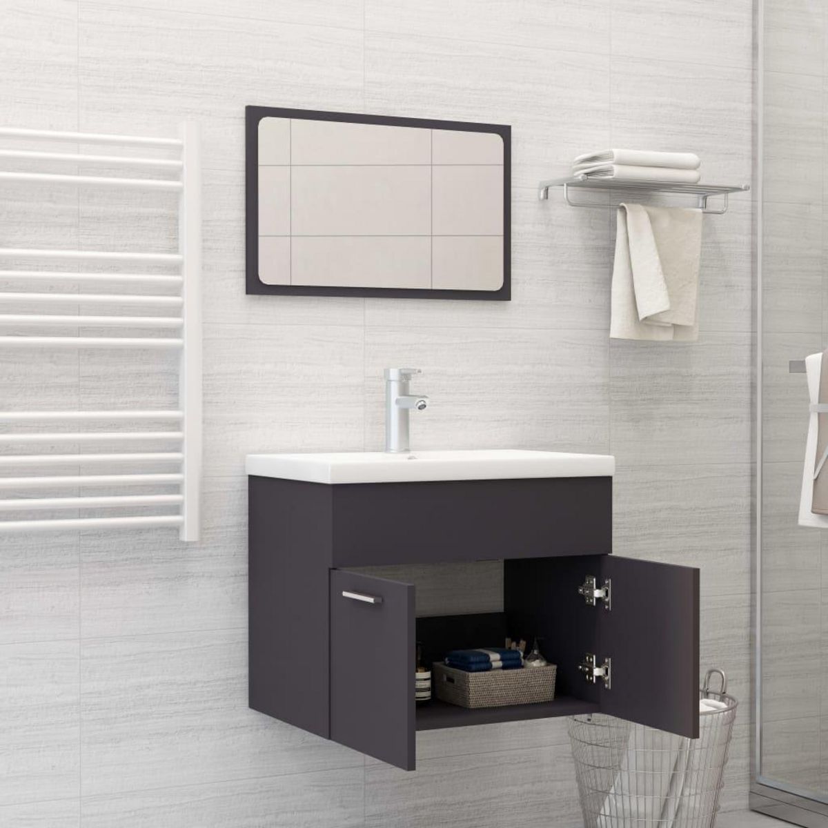 VIDAXL Ensemble de meubles de salle de bain Gris Agglomere