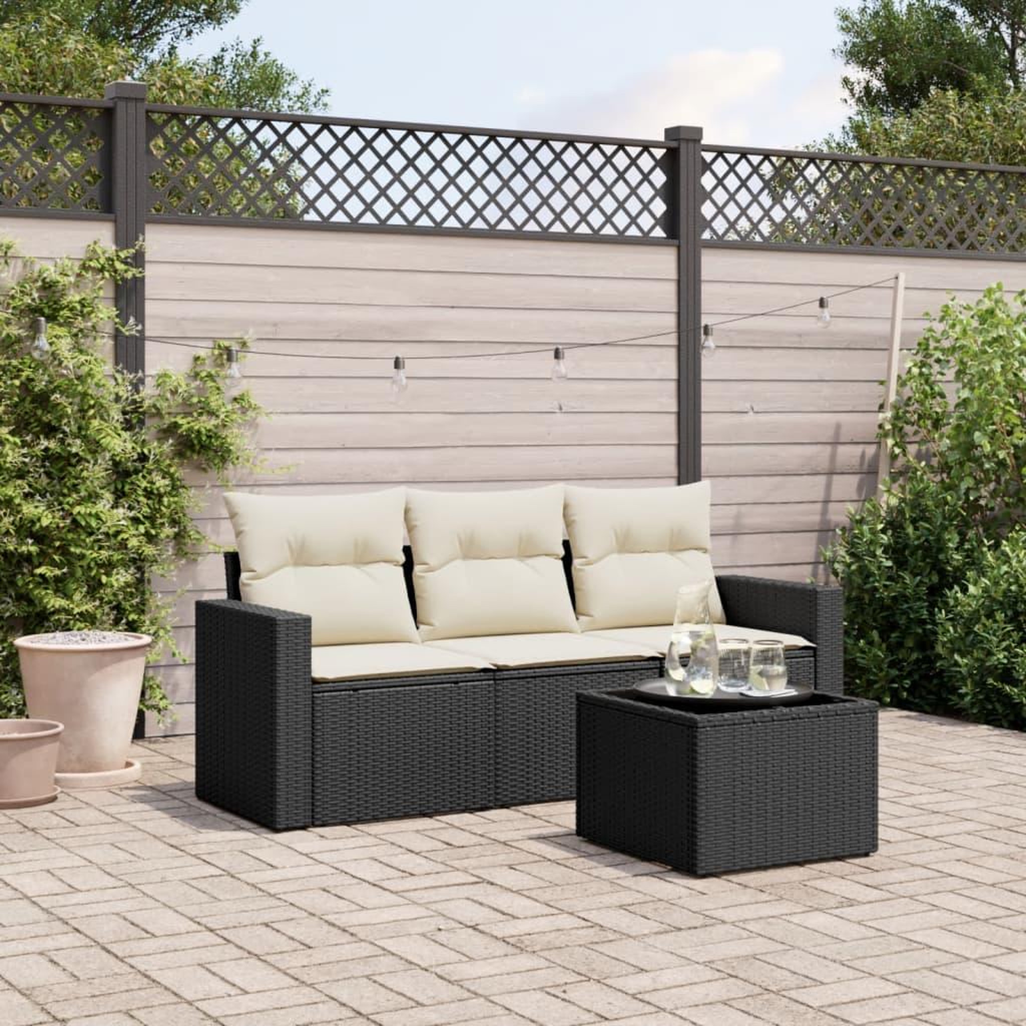 VIDAXL Salon de jardin 4 pcs avec coussins noir resine tressee