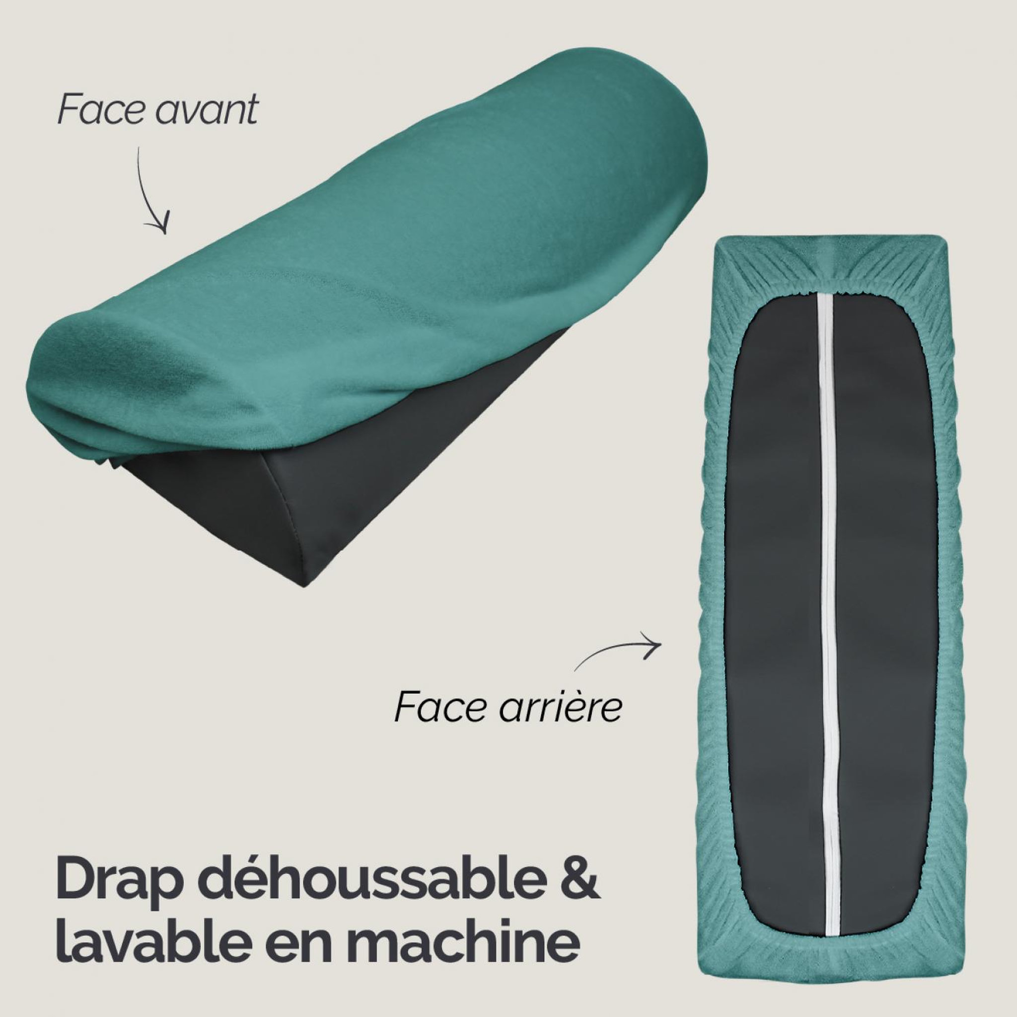 Voir la diapositive 3 : VIVEZEN Drap housse de protection en éponge pour coussin demi-rond 66 cm x 22 cm x 12 cm de table de massage - Bleu Pastel