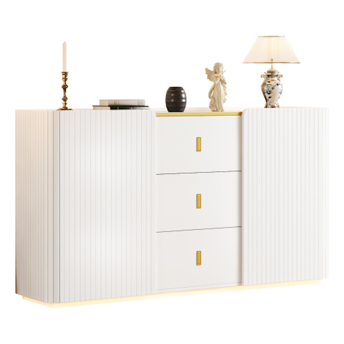 MERAX Buffet 2 porte(s) 3 tiroir(s) - 150 cm blanc led panneau de particules